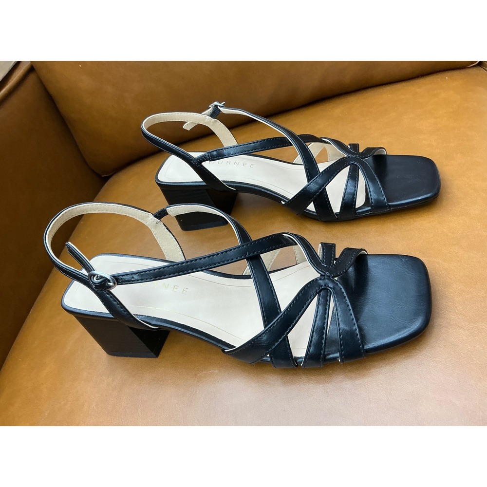 Journee Shyla Sandals Womens 7.5 Black Block Heel Square Toe Strappy